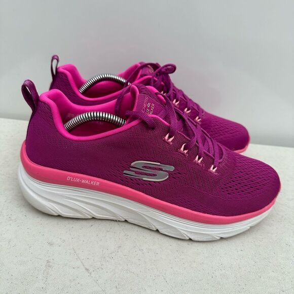 Skechers Womens Lace Up D'Lux Walker Running Shoes Fuschia Pink White Size 9 - Picture 1 of 8